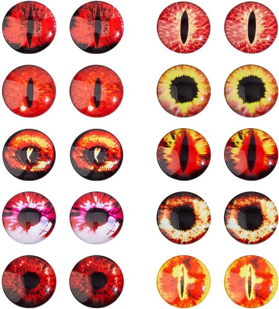50 stuks 25 mm grote glazen cabochon, ogen om op te plakken, voor kleipoppen, sculpturen, rekwisieten, knutselen van sieraden en doe-het-zelf accessoires, vuursteenrood