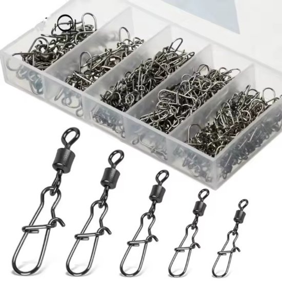 50 stuks Fast Clip Lock Vispennen met opbergdoosje - Lure Connector Vishaak Draaibare Massieve Ringen Veiligheidssluitingen Roestvrijstalen Vispennen Visaccessoires van Merkloos