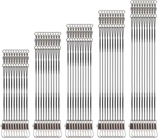 50 stuks roestvrijstalen visserijleiders met snap en draaibaar anti-bijt roestvrijstalen draad leiders vislijn voor visserijinstallaties zoutwater en zoetwater van Merkloos