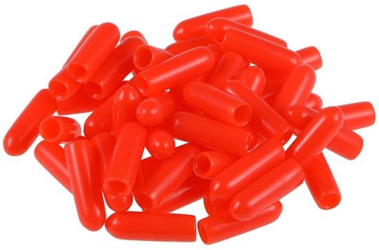 50 stuks rubberen eindkap 3mm ID - Rode flexibele ronde vinyl schroefdoppen en draadbeschermers voor bouten, schroeven, buizen, kabels en draden - Zachte rubberen hoezen voor binnengebruik