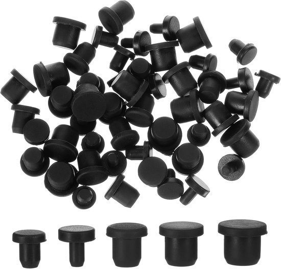50 Stuks Siliconen Gatenstoppen in 5 Maten, Zwarte Ronde Rubber Stoppen, Waterdichte en Hittebestendige Plugs voor Gaten van 4-10 mm Diameter