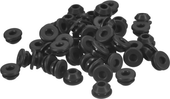 50 stuks siliconen stoppen, ronde rubberen stoppen voor boring 6,5 - 7 mm, waterdichte metalen pluggen met gaten, eindkappen voor meubels, rubberen stoppen zwart
