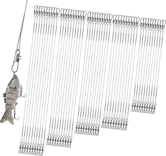 50 Stuks Stalen Voorzak Pike Hengel Set met Draaiingen en Snap, 5 Maten, RVS Vissen Accessoires voor Roofvissen, Voorzak Hengel en Spider Vissen