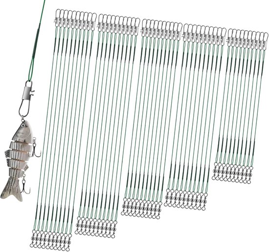 50 Stuks Stalen Voorzak, Pike Hengel Set met Swivels en Snaps, 5 Maten, RVS Vissaccessoires voor Roofvissen, Voorzak Hengel, Spider Fishing Accessoires