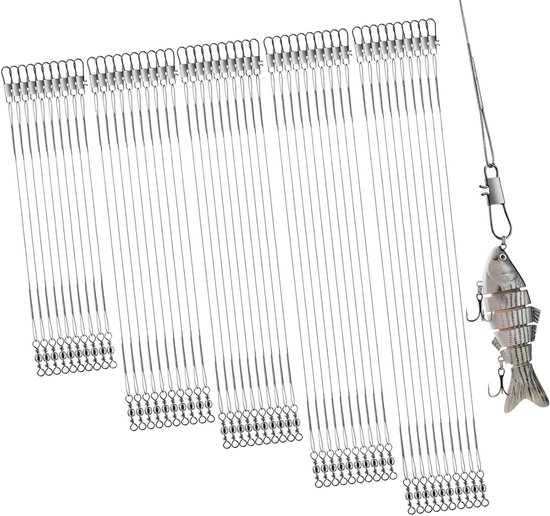 50 Stuks Stalen Voorzak, Pike Hengelset met Draaiingen en Klemmen, 5 Maten, RVS Vissaccessoires voor Roofvissen, Voorzak Hengel, Spider Fishing Accessoires