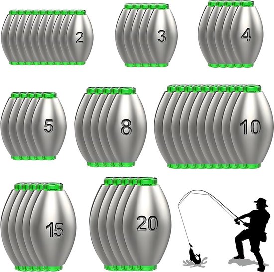 50 Stuks Verwijderbare Vislood Gewichten Set voor Drop Shot Vissen - 2g tot 20g - Perfecte Accessoires voor Visserij en Buitenactiviteiten