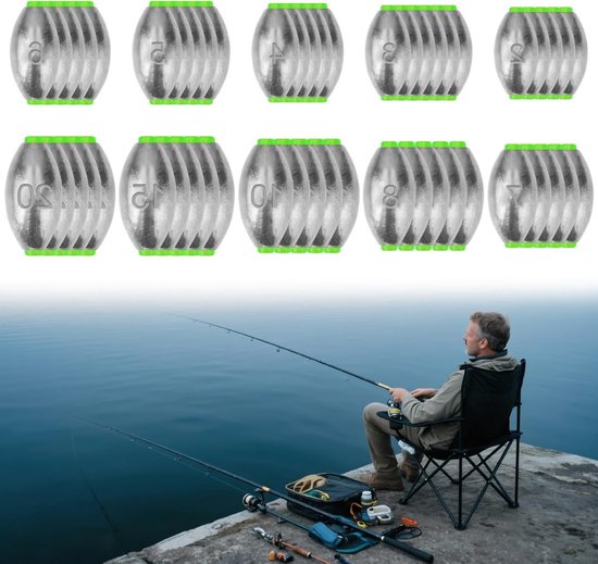 50 Stuks Vissen Lood Set van 2g tot 20g - Ideaal voor Zeevissen, Bootvissen en Strandvissen, Perfecte Gewichten voor Elke Visser