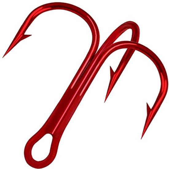 50 stuks Vissen Trebles Kit - Carbon Stalen Haken Sterk Scherpe Ronde Bend Treble Haken voor Harde Aas Lures Rood van Merkloos