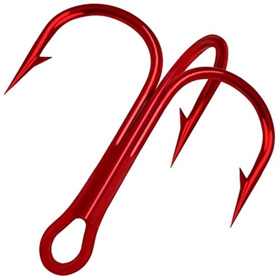 50 stuks Vissen Trebles Kit - Carbon Stalen Haken Sterk Scherpe Ronde Bend Treble Haken voor Harde Aas Lures Rood van Merkloos