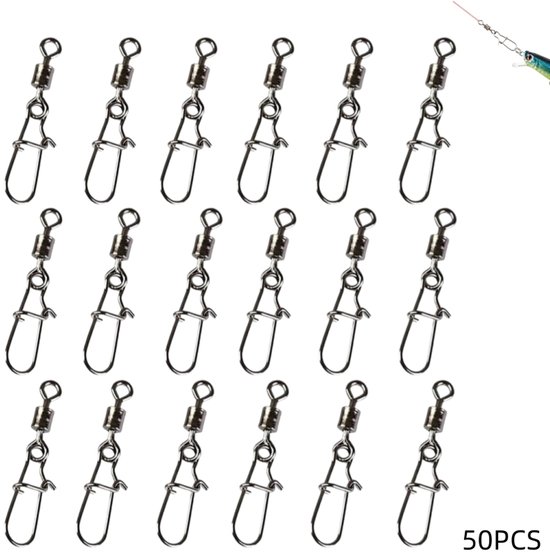 50 stuks - Vissen Wartel met Snap - Roestvrijstalen Kogellager Wartels - viswartels met kliksluiting - voor onderlijn en kunstaas - zoet- en zoutwater - 3.6cm - zilver van Merkloos