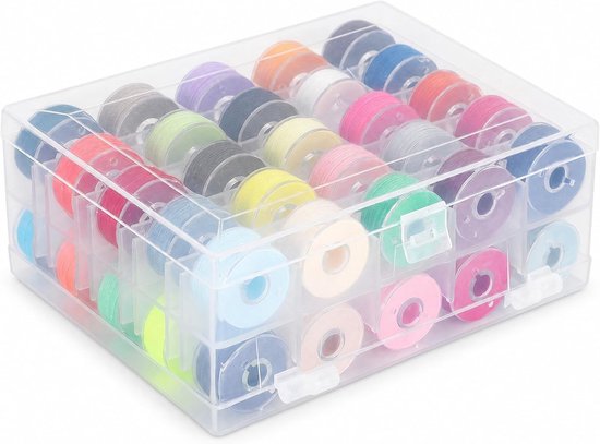 50 stuks voorgeweven spoelen met garen in diverse kleuren en transparante opbergdoos voor naaimachines