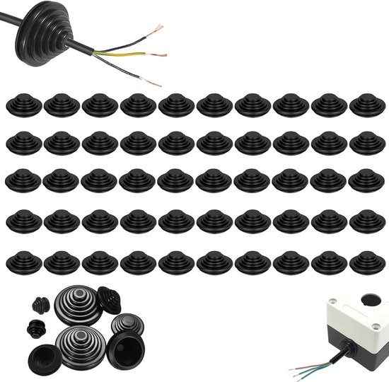 50 Stuks Zwarte Torenvormige Rubber Grommets 20mm voor Draadbescherming, Brandwerende Gatenplug en Loodgietwerk