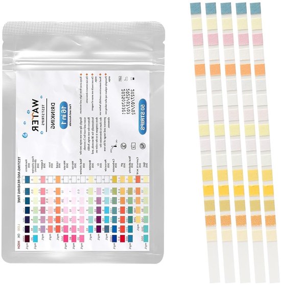 50 x 16 in 1 Teststrips voor Drinkwater, Meet Waterhardheid, pH, Lood en IJzer, Ideaal voor Kraanwater en Aquariums