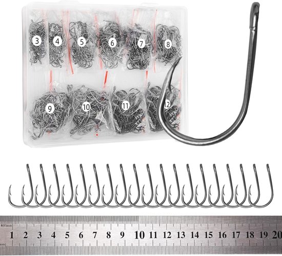 500pcs Carbon Steel Fishing Hooks - Barbed Fishing Hooks - Fishing Accessories with Plastic Box - 10 Sizes for Soft Worm Ash van Luroad