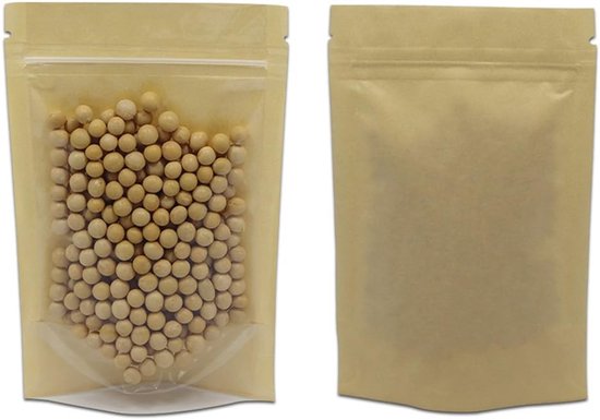 50pcs Clear Front Brown Kraft Paper Plastic Bag Zipper Closure Stand Up Pouch Resealable Packaging Bag for Coffee and - ShopVlot