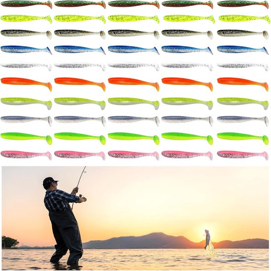 50pcs Fishing Bait Rubber Fish Candy Set - 7cm Rubber Bait - Pikeperch Trout Perch Bait voor Zoutwater en Zoetwater Visserij van TOYOY.