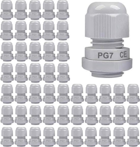 50pcs Kabelwartel, PG7 Kunststof IP68 Waterdicht Verstelbare 3-6.5mm Kabelwartelverbinding met Pakkingen,M12×1.5 Draadconnector,Draadbeschermer(Wit) van Merkloos