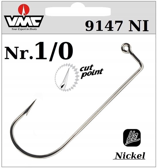 50x VMC 9147NI Jig Haken Maat 1/0 - Geslepen punt Hi-Carbon staal van VMC