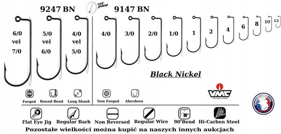 50x VMC 9247BN Jig Haken Maat 5/0 - Hi-Carbon Staal van Merkloos