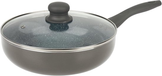 529579 AUTAN aluminium stoofpan Ø 24 cm H 6,5 cm - gezonde antiaanbaklaag van keramiek met steeneffect - glazen deksel - hittebestendige siliconen handgreep - voor alle warmtebronnen inclusief