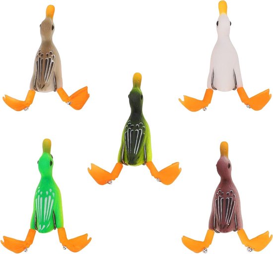5Pcs Topwater Eend Lokken, 3D Rubber Drijvende Eend Vissen Lokken Met Haken Bass Visaas