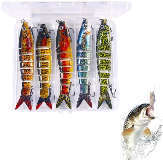 5stuks - Kunstaas - Pluggen met haak - Multicolor vis aas kunstaas set - Visaas - Meergewrichtig snoekaas - wiebelende kunstaas met haken - Jerkbaits - Kunstaas set met opbergdoos - Stijl A