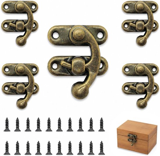 5x Antiek kistenbeslag brons, decoratief sluiting voor dozen