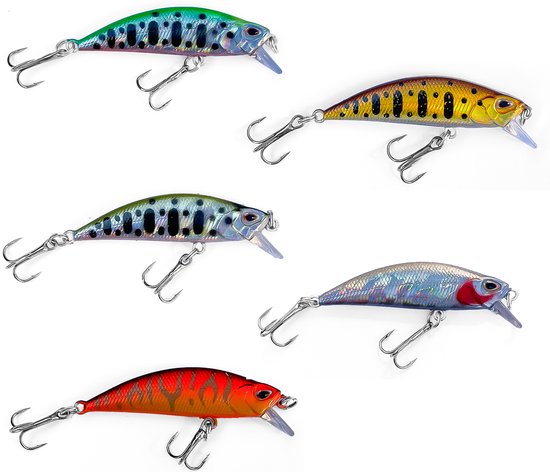 5x set - Minnow Lures Kunstaas – Zinkend Lokaas Voor Roofvissen – Snoek, Forel, Baars & Zeebaars