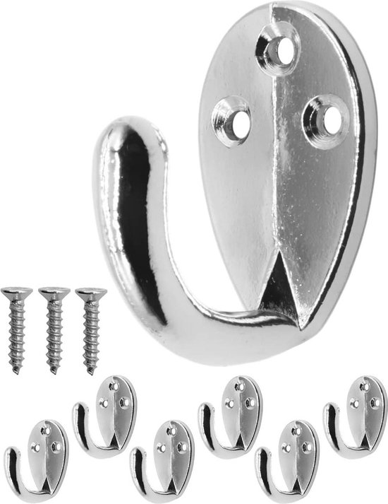 6 classic iron hooks - wardrobe hooks - clothes hooks - silver van Merkloos