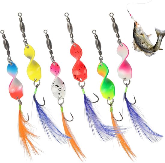 6-delige Lepelset voor Forel met Rolling Swivels en Flitsende Lichten - Duurzaam Vissen Aas voor Baars, Zalm, Snoek en Krabben