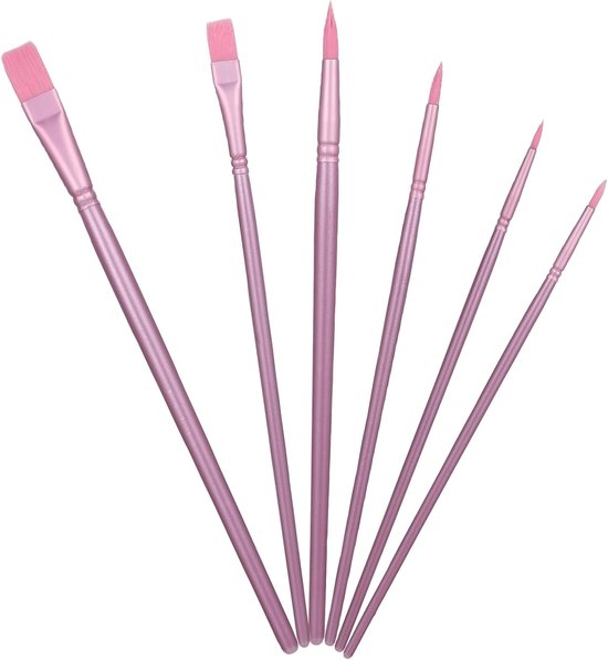 6-delige penseelset, hoogwaardige kwasten met houten handgrepen, nylon acrylverf, penseelset voor kunstenaars, kinderen en volwassenen