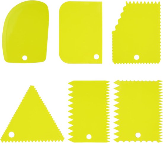 6-delige plastic kleikrabber, deegkrabber, taartkrabber, getande spatel, taartglansmiddel en deegspatelset voor het maken van taarten, gebak, glazuur en chocolade (groen)
