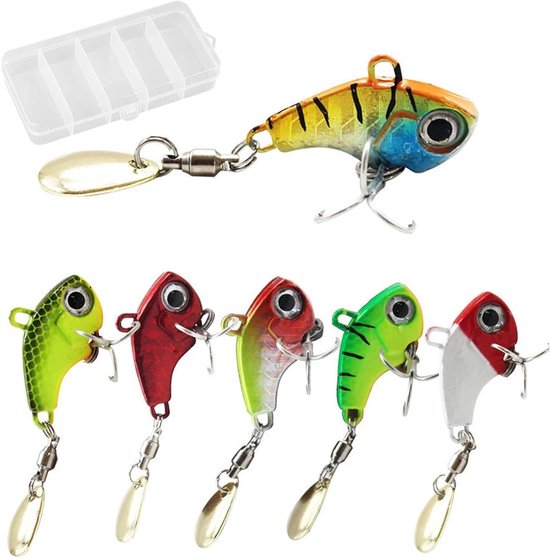 6-delige visaas-set met doos, kunstaas, lepel, drievoudige haken en spinner voor forel, baars en snoek vissen