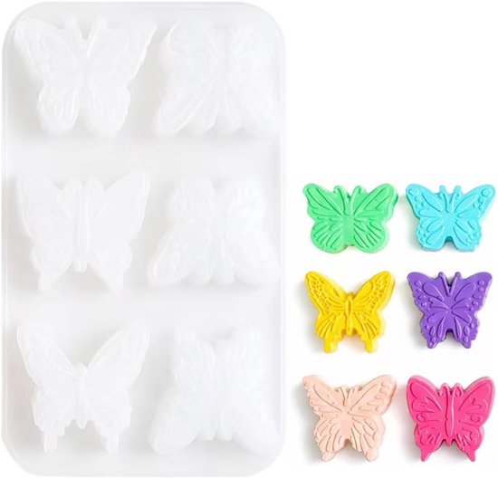 6 holtes siliconen vorm vlinder, 3D siliconen vormen voor kaarsen, zeep, chocolade, bonbons, gips en hars, herbruikbare bakaccessoires voor doe-het-zelf knutselen en geurkaarsen maken