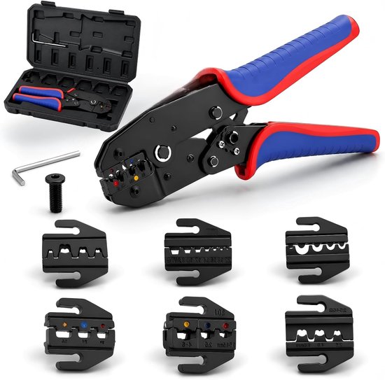 6 Piece Crimping Pliers Set, Crimping Pliers for Insulated and Non-Insulated Lugs, Crimping Tubes with Interchangeable - ShopVlot