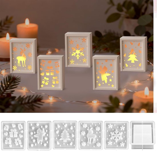 6 siliconen vormen voor geschenkdoos, siliconen vorm voor Kerstmis, kaarsvorm voor Kerstmis, epoxyhars, voor geschenkdoos, doe-het-zelf decoratie