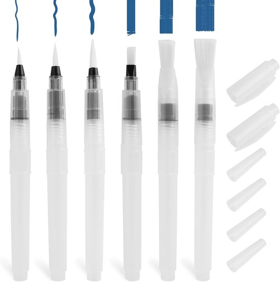 6 stuks aquarelpenselen met vulbare houder, watertankpenseel, waterstift, waterverfstiften, professionele nylon penselen, afmetingen 15,5 cm, voor schilderen op reis, licht en duurzaam