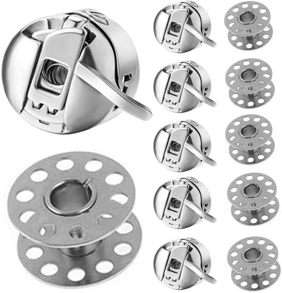 6 stuks binnenlandse naaimachine spoelkoffers, roestvrijstalen spoelkoffer, 6 stuks metalen naaimachine klossen voor borduurwerk/huishoudelijke naaimachine/broer/zanger/janome/Newhome