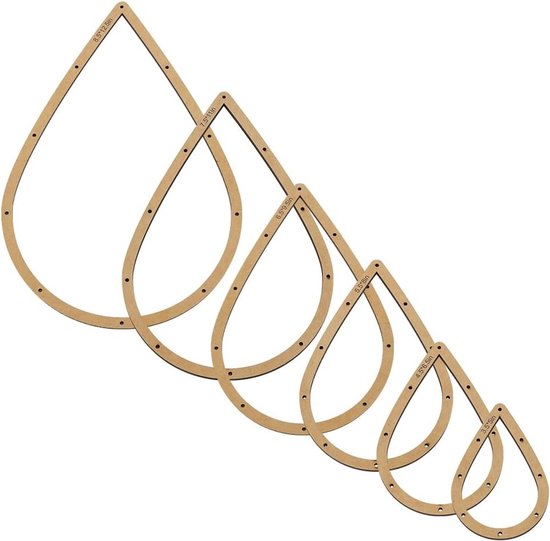 6 Stuks Glas-in-lood Druppelvorm Lay-out Frame - Sjablonen en Templates voor DIY Creaties met MDF en BurlyWood Kleurenschalen