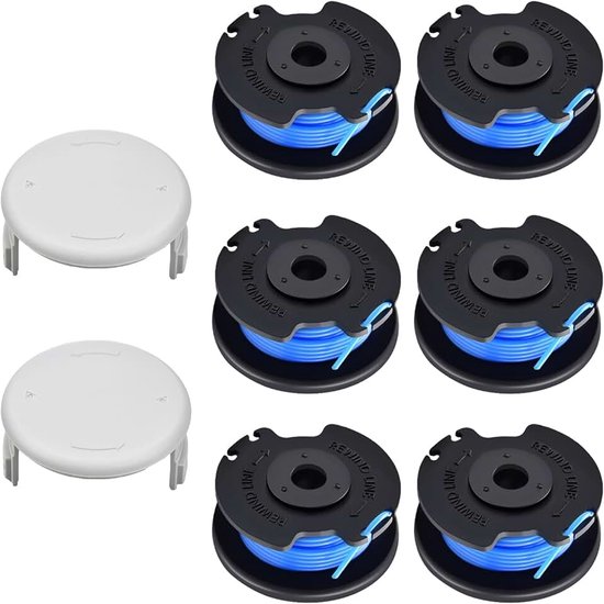 6 stuks grastrimmer draadspoel, compatibel met Ryobi AC14RL3A, reservedraadspoel voor Ryobi One + 18 V, 24 V, 40 V, Ø 1,65 mm - 3,4 m lengte, met spoelafdekking AC14HCA (6 spoelen + 2 dopjes)