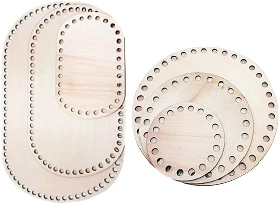 6 Stuks Houten Mandbodems voor Haken en Vlechten, Ovale en Ronde Bodems voor DIY Tassen en Manden, Verkrijgbaar in 10/15/20/25/30 cm van Merkloos