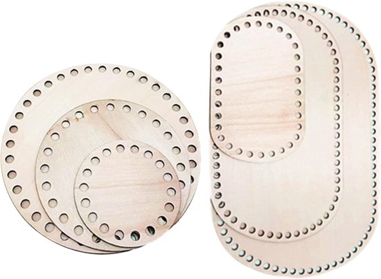 6 Stuks Houten Mandbodems voor Haken en Vlechten - Ovale en Ronde Bodems voor DIY Tassen en Mandjes, 10/15/20/25/30 cm