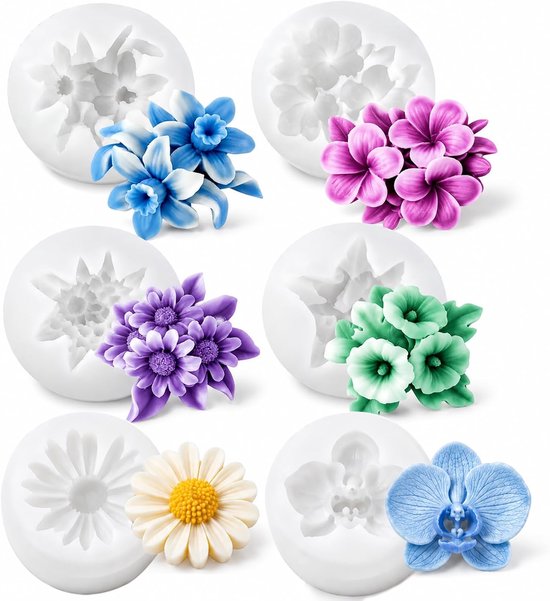 6 stuks kaarsvormen van siliconen voor bloemen, kaarsvormen van 3D-siliconen, kaarsvormen van siliconen voor het maken van kaarsen om te knutselen