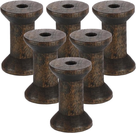 6 stuks lege houten rol, 3,5 x 5,5 cm, onafgewerkte houten spoelen, draadweven, spoelen, lege draden voor handwerk, doe-het-zelf kunst, borduurwerk, naaigaren koord, bruin