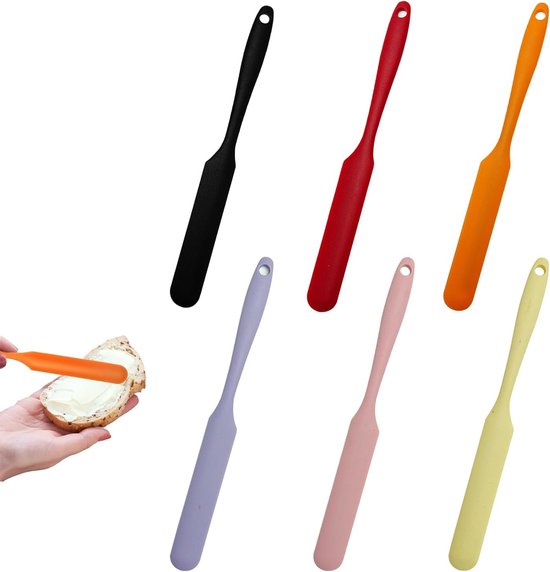 6 stuks mini deegschrapers, siliconen, smal, geschikt voor bakken, koken, enz., kan bij hoge temperaturen worden gebruikt, ergonomisch design