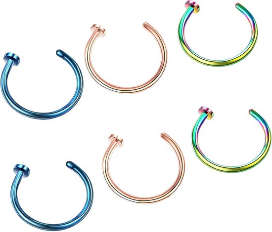 6 stuks neppiercing, neuspiercing, neppiercing, fake neusring, lippiercing, geen naald, voor oorlip, voor dames en heren