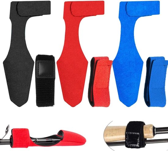 6 Stuks Niet-Slip Hengelbanden - Elastische Hengelaccessoires in Zwart, Blauw en Rood voor Optimaal Vissen