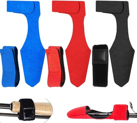 6 Stuks Niet-Slip Hengelbanden voor Vissen - Elastische Hengelaccessoires in Zwart, Blauw en Rood