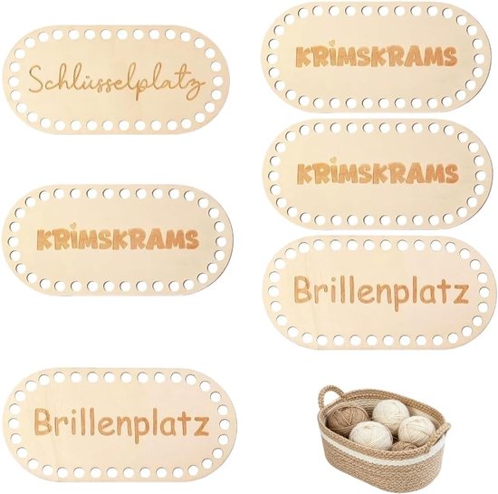 6 stuks ovale houten mandbodems van 20 cm voor haken, DIY knutselset, handgemaakte manden en accessoires