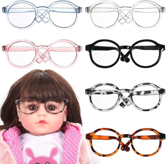 6 stuks poppenzonnebrillen kunststof miniatuurbrillen transparante glazen poppenaccessoires voor kleine poppen en knuffeldieren